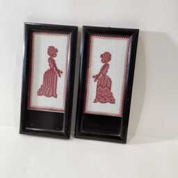 2x Lady Original Wooden Frame With Embroidery Picture Art Nouveau - thumbnail 2