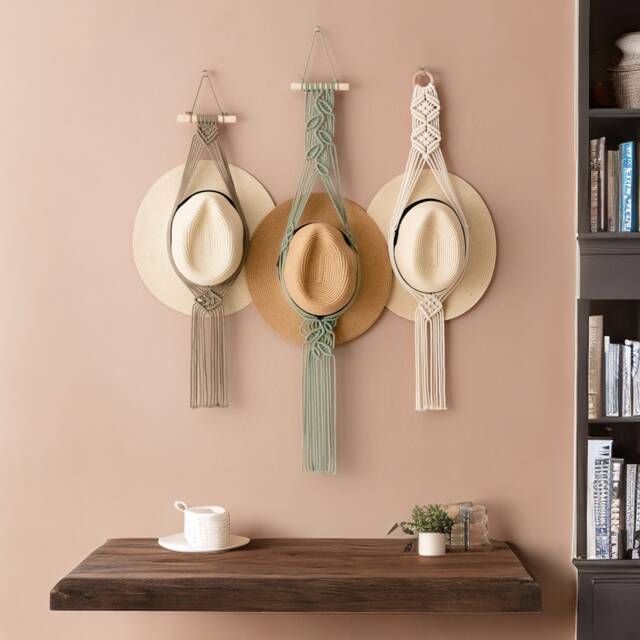 Macrame Hat Holder, Boho Rack, Farmhouse Wall Decor, Gifts For New Home, Gift Friends, Hanger H01 - image 1