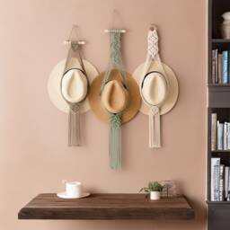 Macrame Hat Holder, Boho Rack, Farmhouse Wall Decor, Gifts For New Home, Gift Friends, Hanger H01 - thumbnail 1
