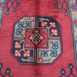 3'10x5'1 Afghan Red Akhcha Handmade New Area Rug, High Pile Rug Turkmen Bokhara Rug Livingroom Tribal Bedroom Office - thumbnail 3