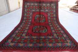 3'10x5'1 Afghan Red Akhcha Handmade New Area Rug, High Pile Rug Turkmen Bokhara Rug Livingroom Tribal Bedroom Office - thumbnail 1