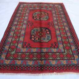 3'10x5'1 Afghan Red Akhcha Handmade New Area Rug, High Pile Rug Turkmen Bokhara Rug Livingroom Tribal Bedroom Office - thumbnail 2