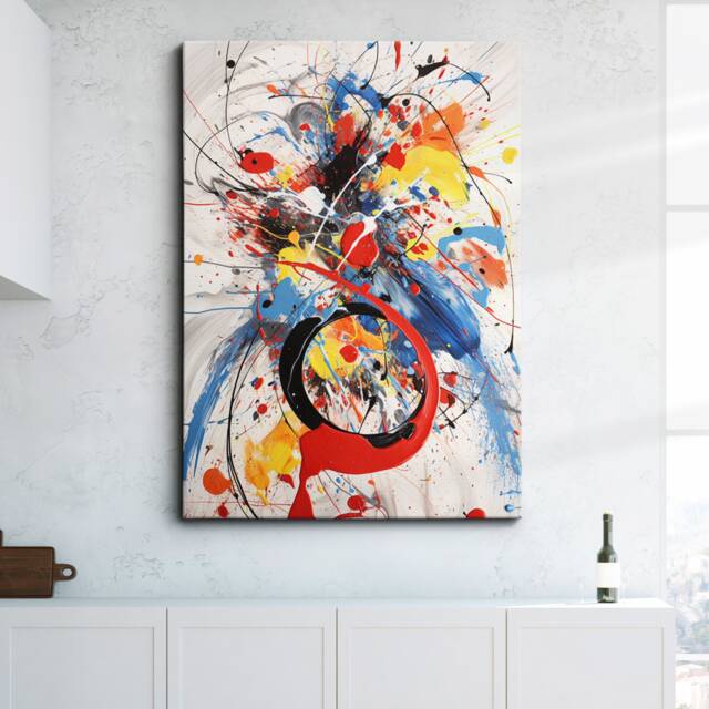 Colourful Paint Splash Abstract Oil Painting Style Wall Art, Framed Canvas Poster Print, Home Kitchen Office Room Decor, Gifts - image 1