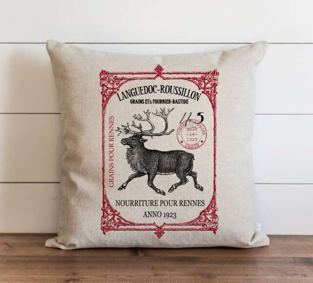 Framed Reindeer 20 X Pillow Cover // Christmas Vintage Holiday Throw Gift Accent - image 1