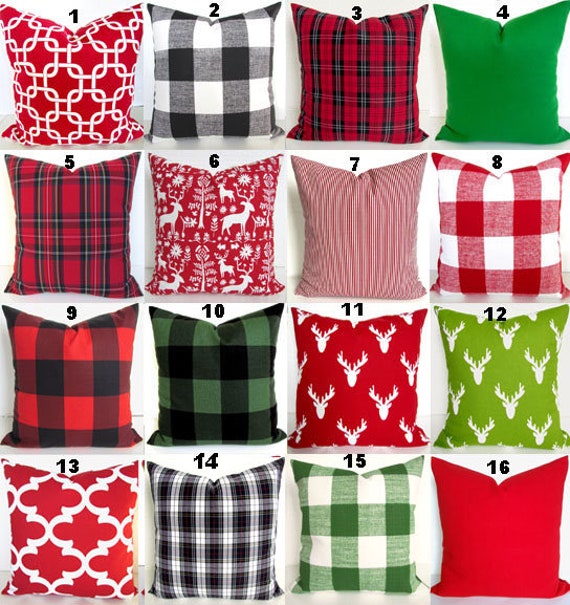 Green Pillows Red Pillow Covers Throw Pillows Holiday Christmas Decor 16x16, 20x20 .all Sizes - image 1