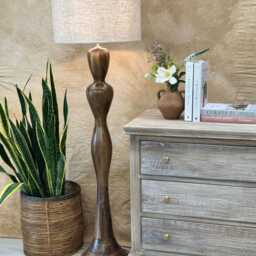 Handcrafted Mango Wood Floor Lamp With Linen Shade - Polished Finish - thumbnail 3