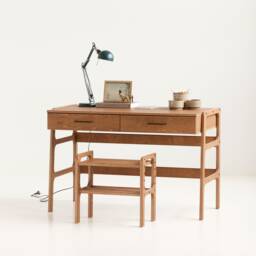Minimalist Wooden Desk Mid-Century Modern Scandinavian Computer Desk, Desk With Drawers - thumbnail 1