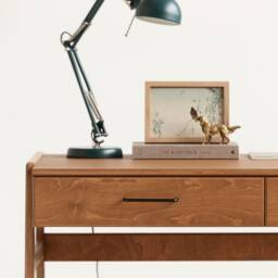 Minimalist Wooden Desk Mid-Century Modern Scandinavian Computer Desk, Desk With Drawers - thumbnail 2