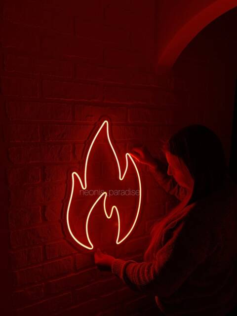 Flame Fire Neon Sign, Led Flame Wall Decor, Neon Sign For Bedroom, Fireplace With Fire Living Room