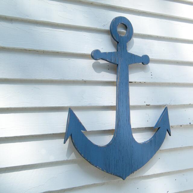 Wooden Anchor Beach Wall Decor House Nautical Large Wedding Guestbook Nursery - image 1