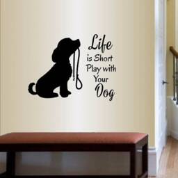 In-Style Decals Wall Vinyl Decal Home Decor Art Sticker Life Is Short Play With Your Dog Quote Pet Shop Kids Room Removable Mural Design 725 - thumbnail 1