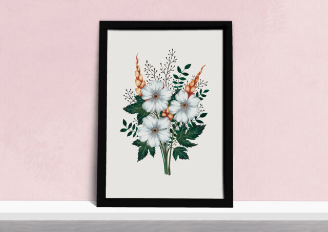 White Floral Bouquet Art Print - Modern Flower Poster Simple Elegant Watercolour Illustration Gift For Gardeners A5, A4 Or A3 - image 1
