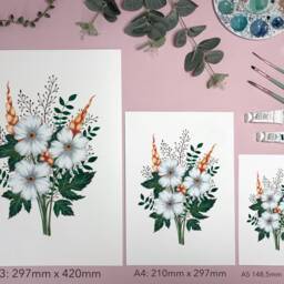 White Floral Bouquet Art Print - Modern Flower Poster Simple Elegant Watercolour Illustration Gift For Gardeners A5, A4 Or A3 - thumbnail 3