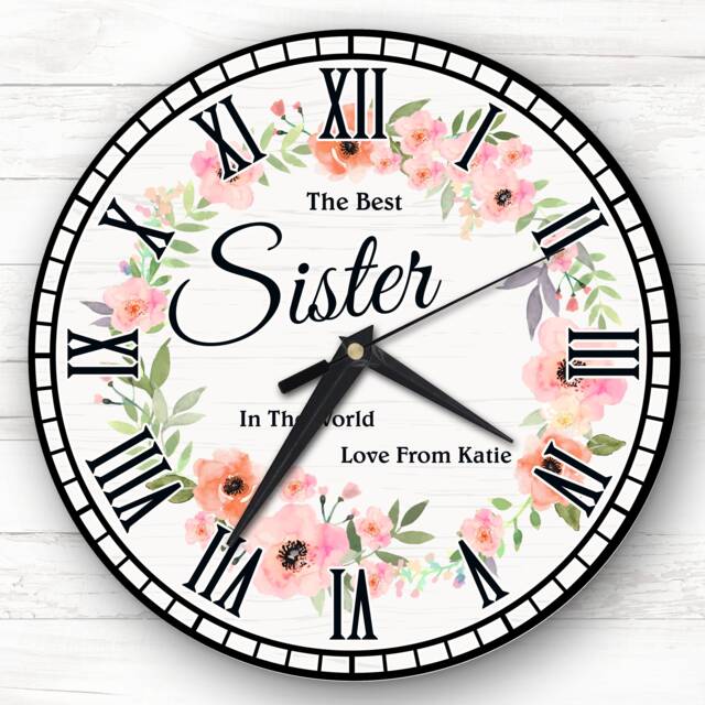 Best Sister Floral Wreath Personalised Gift Clock - image 1