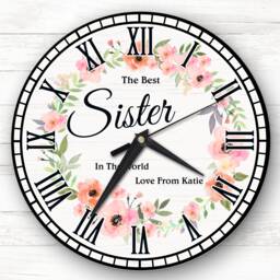 Best Sister Floral Wreath Personalised Gift Clock - thumbnail 1