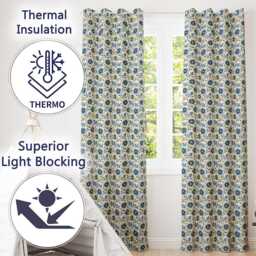 Blue Yellow Floral Vintage Seamless Pattern Elegant Botanical Style Readymade Eyelet Ring Top Thermal 100% Blackout Curtains - thumbnail 3