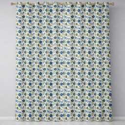Blue Yellow Floral Vintage Seamless Pattern Elegant Botanical Style Readymade Eyelet Ring Top Thermal 100% Blackout Curtains - thumbnail 2