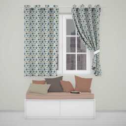 Blue Yellow Floral Vintage Seamless Pattern Elegant Botanical Style Readymade Eyelet Ring Top Thermal 100% Blackout Curtains - thumbnail 1