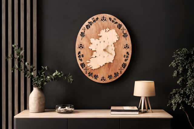 "Ireland Map Wooden Clock - Celtic Irish Wall Decor - 11.8""x15.7" - image 1