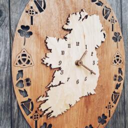 "Ireland Map Wooden Clock - Celtic Irish Wall Decor - 11.8""x15.7" - thumbnail 3