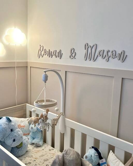 Twins Or Siblings Custom Separate Name Sign, & Bedroom, Nursery Playroom Wall Decor, Colours, 80cm Swirly Font - image 1