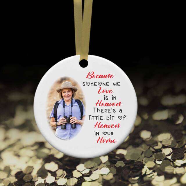 Personalised Memorial Photo Someone Is in Heaven Ceramic Bauble Christmas Tree Decoration - image 1