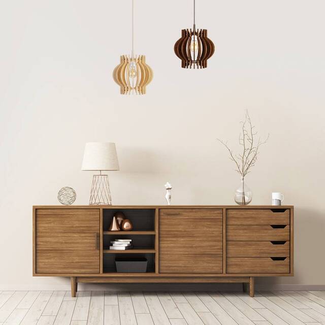 Wood Lamp, Wooden Lamp Shade, Hanging Pendant Light, Decorative Ceiling Scandinavian Style Modern Poppy - image 1