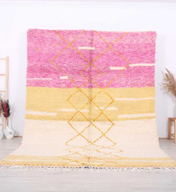 Unique Moroccan Pink Rug - Colorful Berber Traditional Long Wool Authentic -Beni Ourain Rug - image 1
