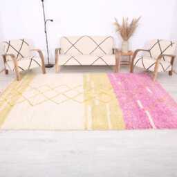 Unique Moroccan Pink Rug - Colorful Berber Traditional Long Wool Authentic -Beni Ourain Rug - thumbnail 2