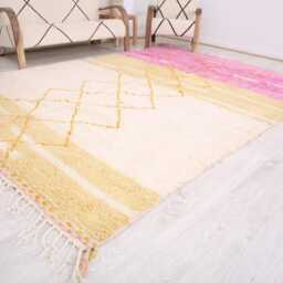 Unique Moroccan Pink Rug - Colorful Berber Traditional Long Wool Authentic -Beni Ourain Rug - thumbnail 3