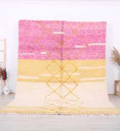 Unique Moroccan Pink Rug - Colorful Berber Traditional Long Wool Authentic -Beni Ourain Rug - thumbnail 1