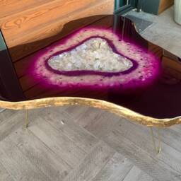 Amethyst Geode Coffee Table Handmade Resin Table With Gold Legs - thumbnail 3