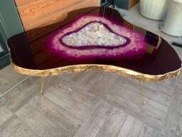 Amethyst Geode Coffee Table Handmade Resin Table With Gold Legs - thumbnail 1