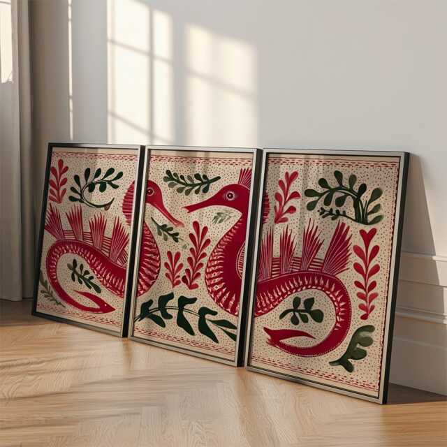 Sea Dragon Artwork Poster, Set Of 3 Folk Art Print - image 1