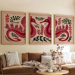 Sea Dragon Artwork Poster, Set Of 3 Folk Art Print - thumbnail 3