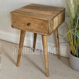 Mango Wood Bedside Table, Solid Natural Nightstand With Drawer - thumbnail 2