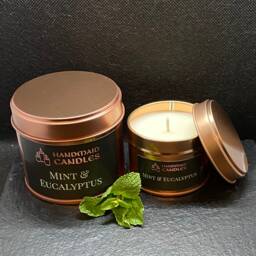 Mint & Eucalyptus Scented Candle, Handmade Soy Wax Tin Container, Valentines Day Gift, Lockdown Birthday Gift For Her Or Him - thumbnail 1