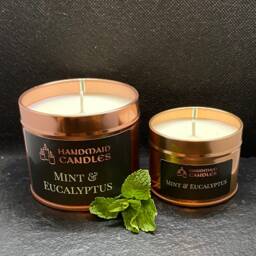 Mint & Eucalyptus Scented Candle, Handmade Soy Wax Tin Container, Valentines Day Gift, Lockdown Birthday Gift For Her Or Him - thumbnail 2