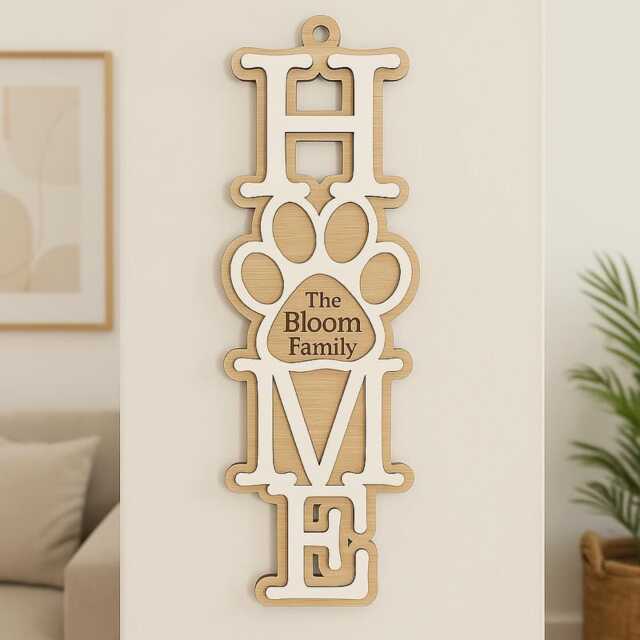 Paw Print Home Decor Plaque, Personalised Wooden Wall Art, Gift Idea For Pet Lover, Mothers Day Cat Mum, Birthday Dog Dad - image 1
