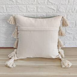 Sage Green & Ivory Boho Textured Cotton Throw Pillow Case Crewel Embroidered 18x18, 20x20 Cushion Cover Decorative Handmade - thumbnail 4