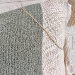 Sage Green & Ivory Boho Textured Cotton Throw Pillow Case Crewel Embroidered 18x18, 20x20 Cushion Cover Decorative Handmade - thumbnail 3