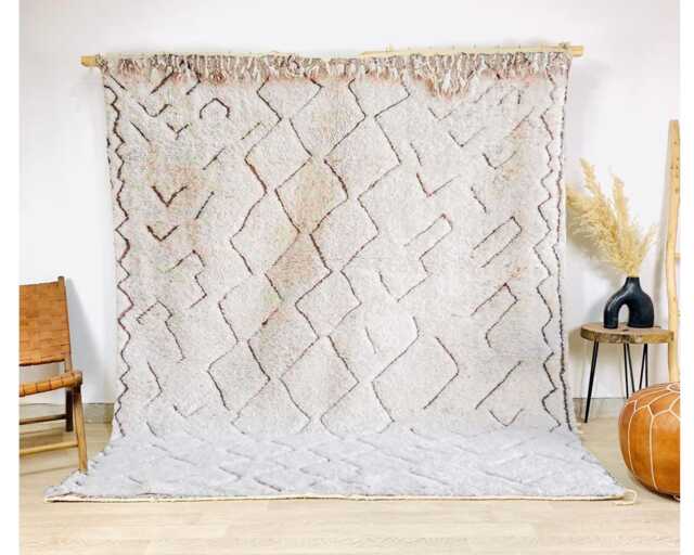 Hand Tufted Beige & White Moroccan Rug -White Shag Rug, Custom Made Berber Carpet, Large Area - image 1