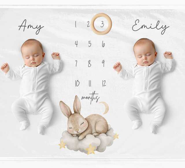 Personalised Twins Milestone Blanket, Blanket For Girls, Baby