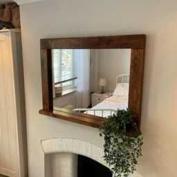 Rustic Jacobean Wooden Mirror With Shelf - Handcrafted Wall D??cor For Bathroom, Bedroom, Fireplace - thumbnail 4