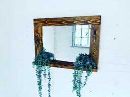 Rustic Jacobean Wooden Mirror With Shelf - Handcrafted Wall D??cor For Bathroom, Bedroom, Fireplace