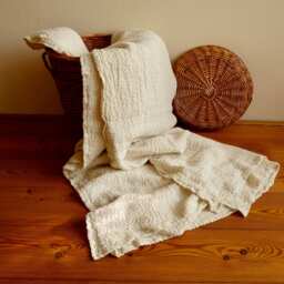 Linen Bed Cover Champagne Color Textured, Rustic Linen, Blanket, Linen Throw, Rustic Cream Covers Bedding - thumbnail 2