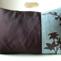 steel Blue Cardinal Pillow Faux Linen Floral Print, Brown Silk Back - 12x18 - thumbnail 3