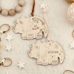 Personalized Wooden Triceratops Christmas Ornament Custom Name Dinosaur Keepsake Holiday - thumbnail 2