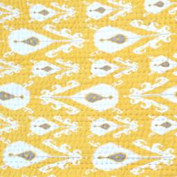 Handcrafted Yellow Ikat Quilt Set - Stripe Pattern Kantha Quilted Bedding - thumbnail 4