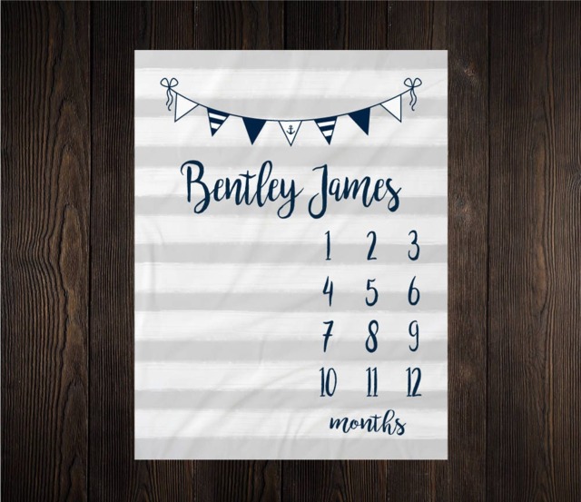 Nautical Boy Milestone Blanket Month Baby Growth Tracker Soft Fleece Shower Newborn Gift Watch Me Grow - image 1
